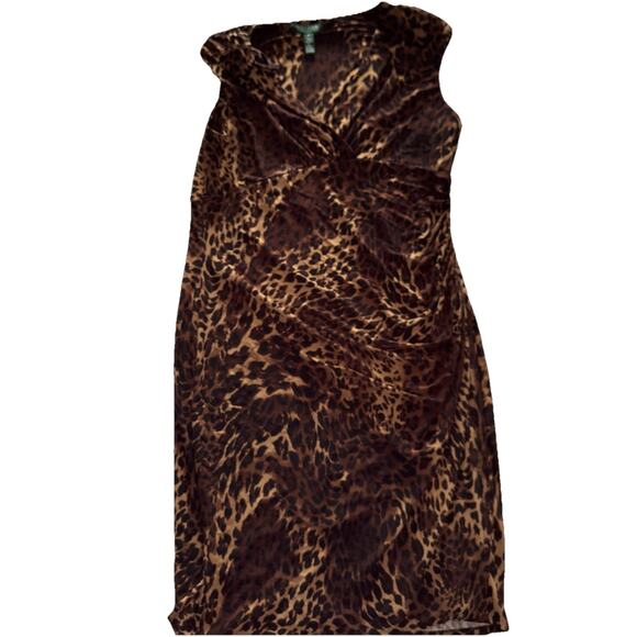 Lauren Ralph Lauren Womens Dress Plus Size 16 Sleeveless Animal Print Stretch - Picture 1 of 4